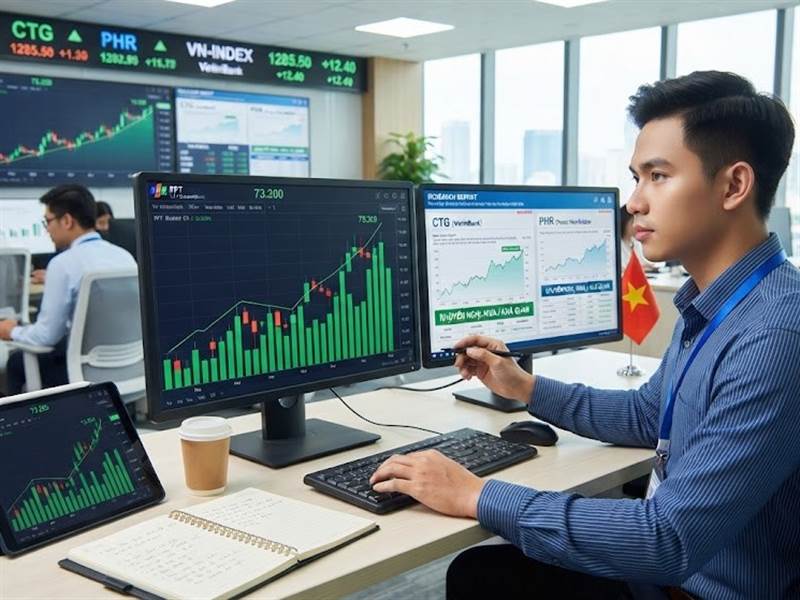 Công ty chứng khoán khuyến nghị mua FPT, CTG, PHR; FPT giao dịch 73.200 đồng/cổ phiếu